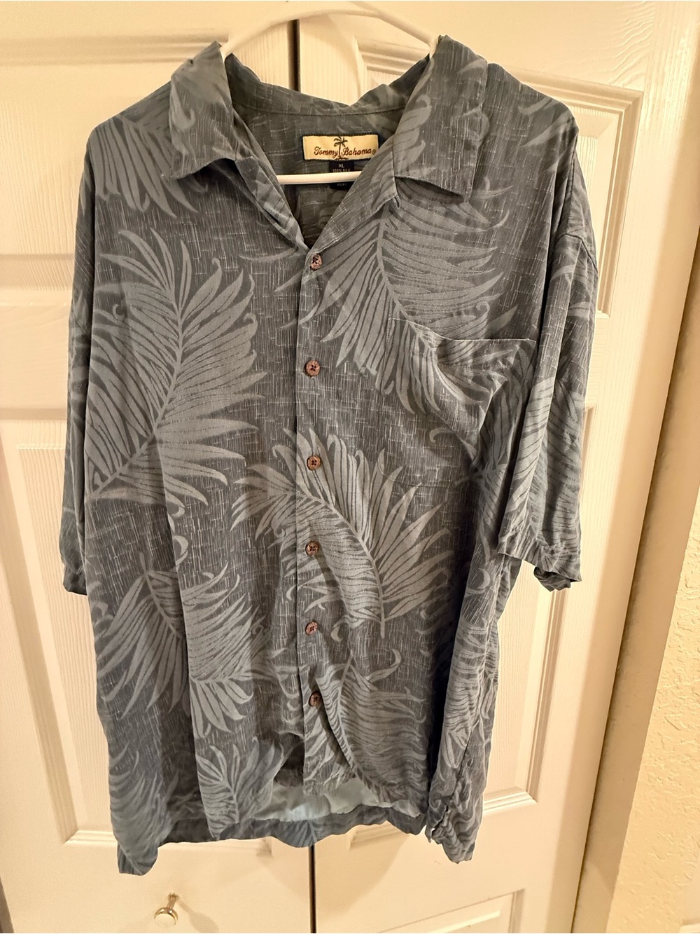 Tommy Bahama Slate Blue Palm-Print Silk Shirt